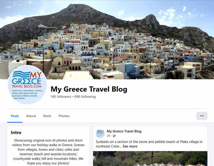 Screenshot of the Facebook Page for MyGreeceTravelBlog.com